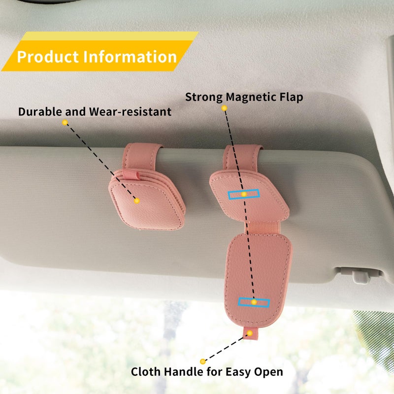 Yuoyar 2 Packs Sunglasses Holders for Car Visor - Magnetic Leather Sunglasses Holder and Ticket Card Clip - Car Visor Accessories (Pink) - Image 4